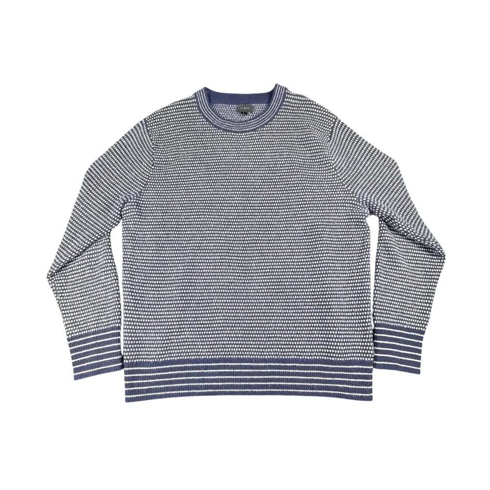 J.Crew Mens Blue White Bird's-Eye Crew Neck Rugged Merino Wool Blend Sweater L